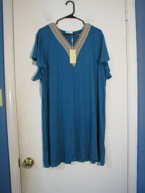Ekouaer Sleep Dress 3XL Plus Size NWT $30 Teal Blue Embroidery New